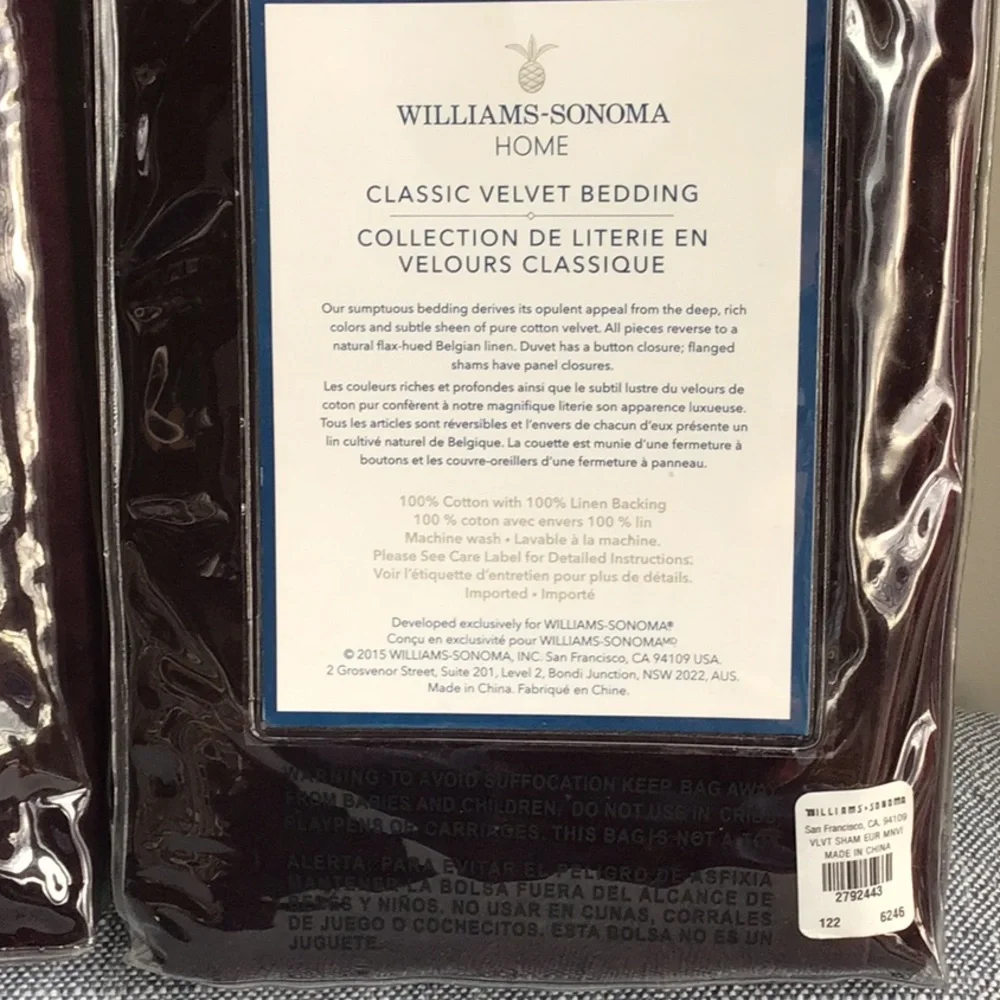 Williams Sonoma Velvet Pillow‎ Shams King & Euro Home Classic Cotton Linen